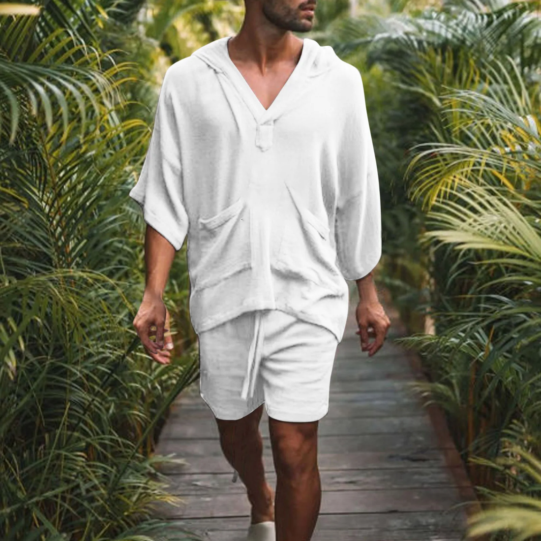 Men’s Cotton Linen Summer Hoodie and Shorts Set - Luca