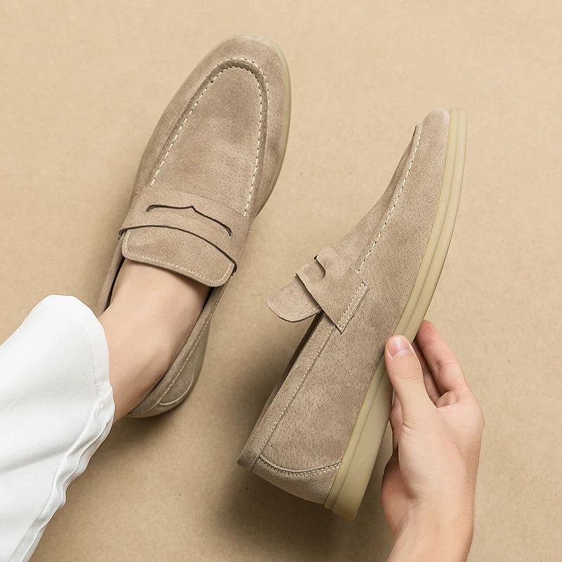 Men’s Suede Leather Low-Heel Loafers - Finn