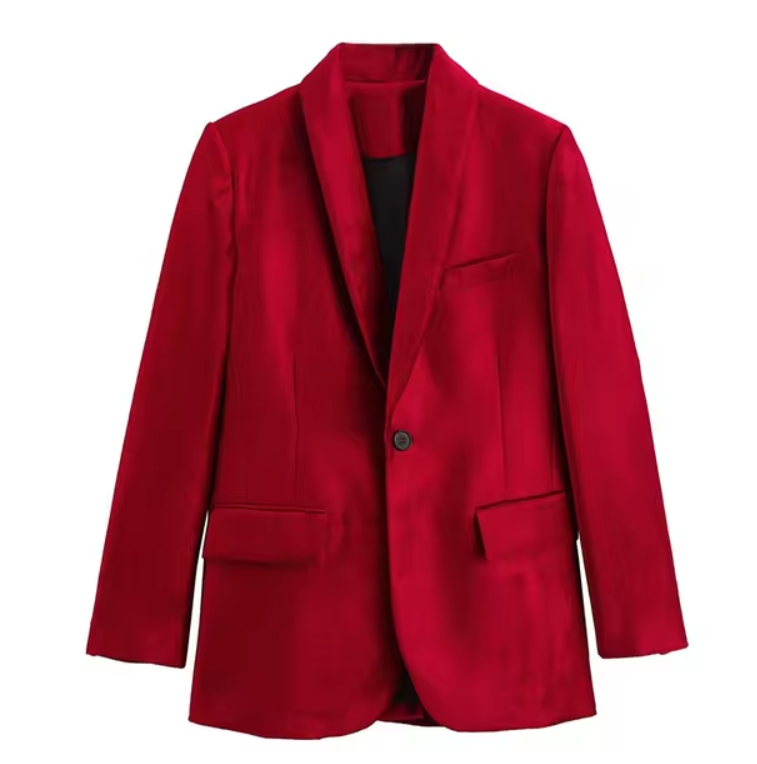 Chic Single-Button Blazer with Shawl Collar - Elara