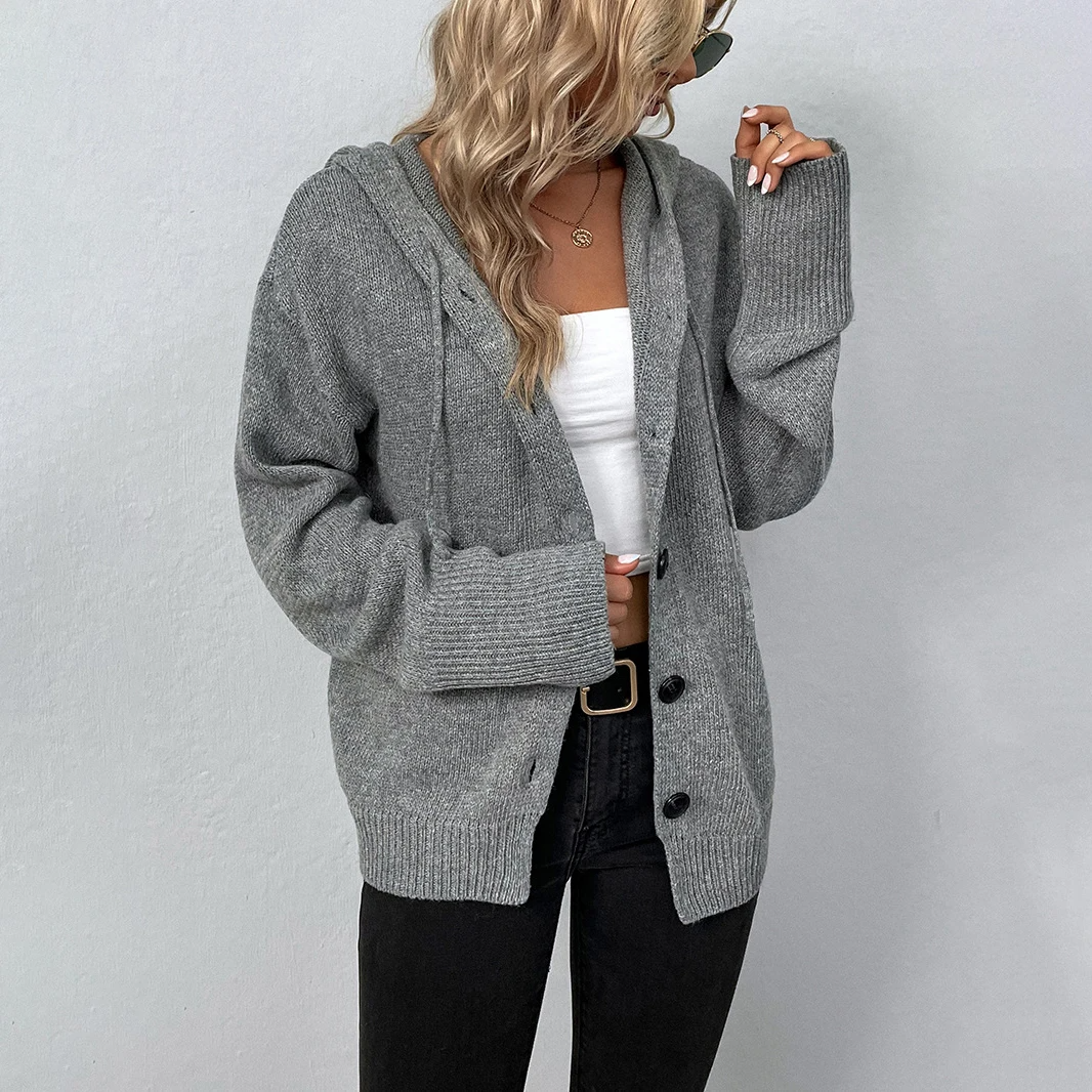 Early Autumn V-Neck Hooded Knit Cardigan - Liora