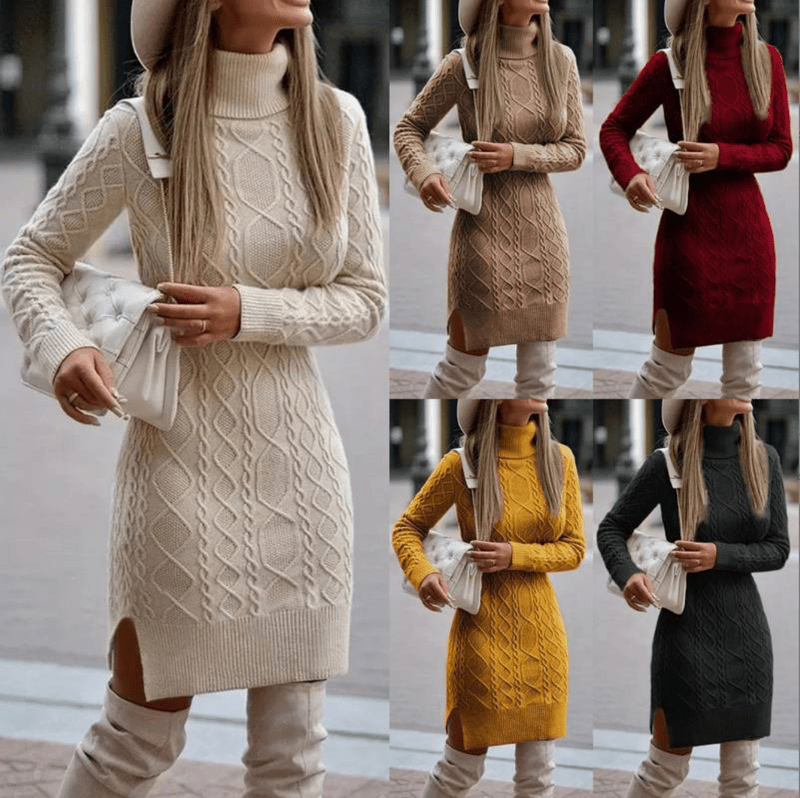 Walkin Closet-Women Dresses-Cozy Knitted Dress for Autumn and Winter Elegance