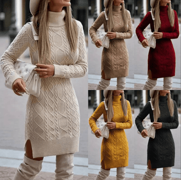 Walkin Closet-Women Dresses-Cozy Knitted Dress for Autumn and Winter Elegance