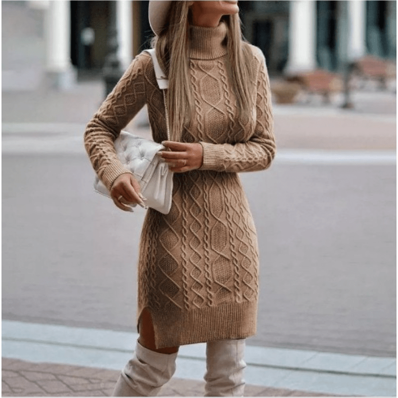 Walkin Closet-Women Dresses-Cozy Knitted Dress for Autumn and Winter Elegance