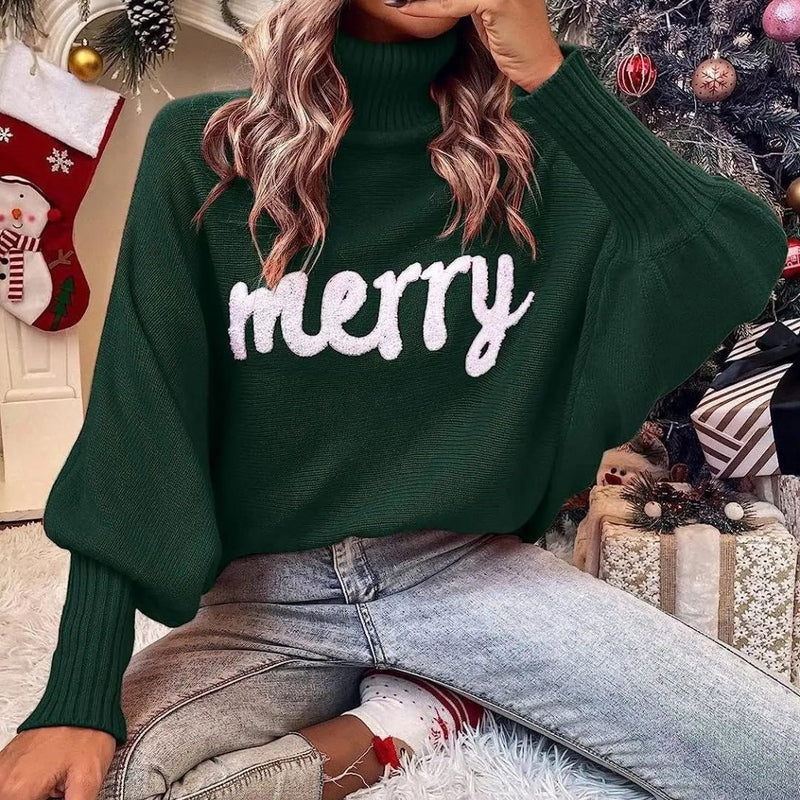 Walkin Closet-Women Sweaters-Festive Women’s Turtleneck Sweater for Holiday Celebrations