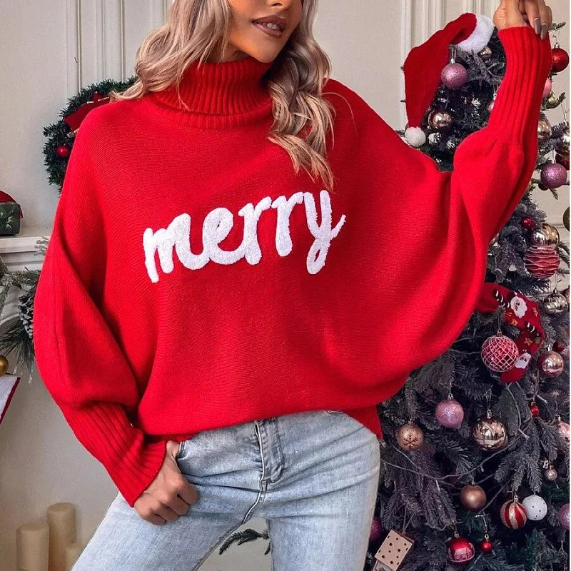 Walkin Closet-Women Sweaters-Festive Women’s Turtleneck Sweater for Holiday Celebrations