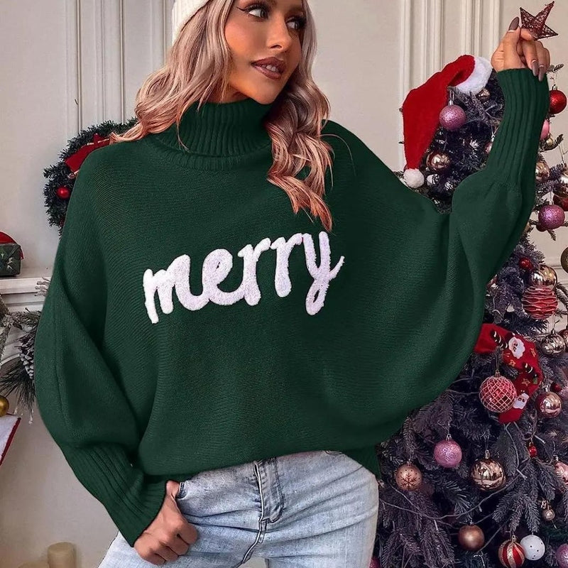 Walkin Closet-Women Sweaters-Festive Women’s Turtleneck Sweater for Holiday Celebrations