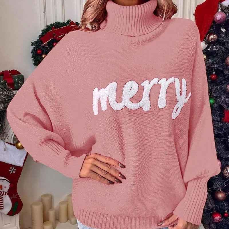 Walkin Closet-Women Sweaters-Festive Women’s Turtleneck Sweater for Holiday Celebrations